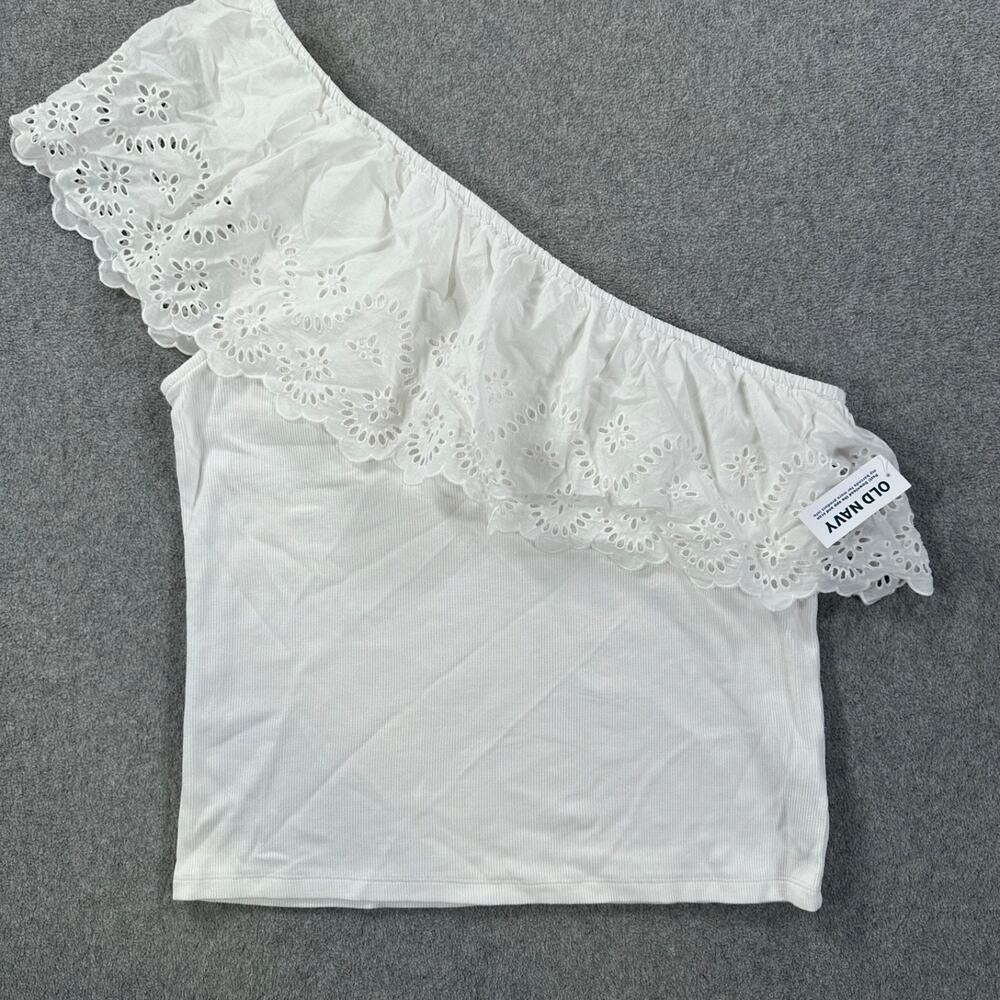 Old Navy One Shoulder White Eyelet Ribbed Knit Tank Top Women's X-Large New